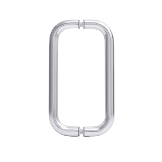 8 in aluminum back-to-back pull handle, silver U-shaped bar with end caps.