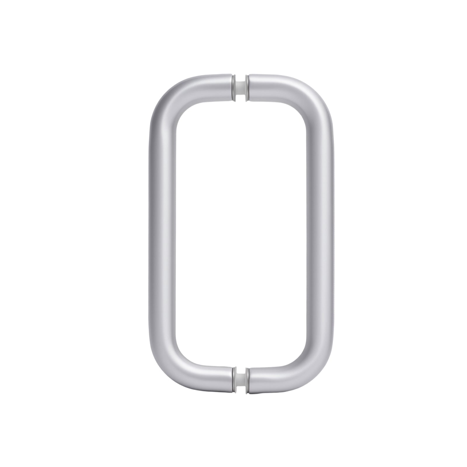 8 in aluminum back-to-back pull handle, silver U-shaped bar with side brackets.