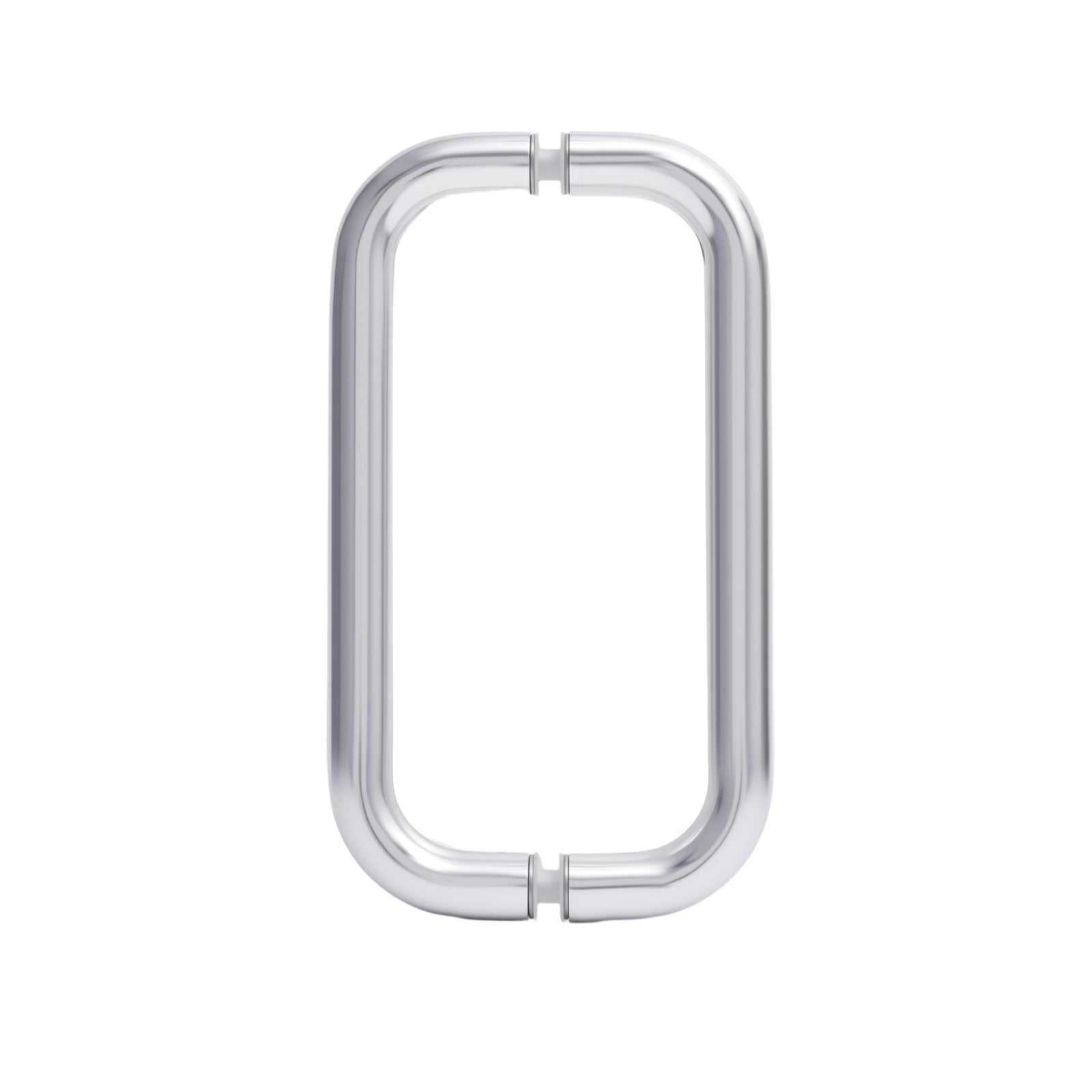 8 in aluminum back-to-back pull handle, silver U-shaped bar with end caps.