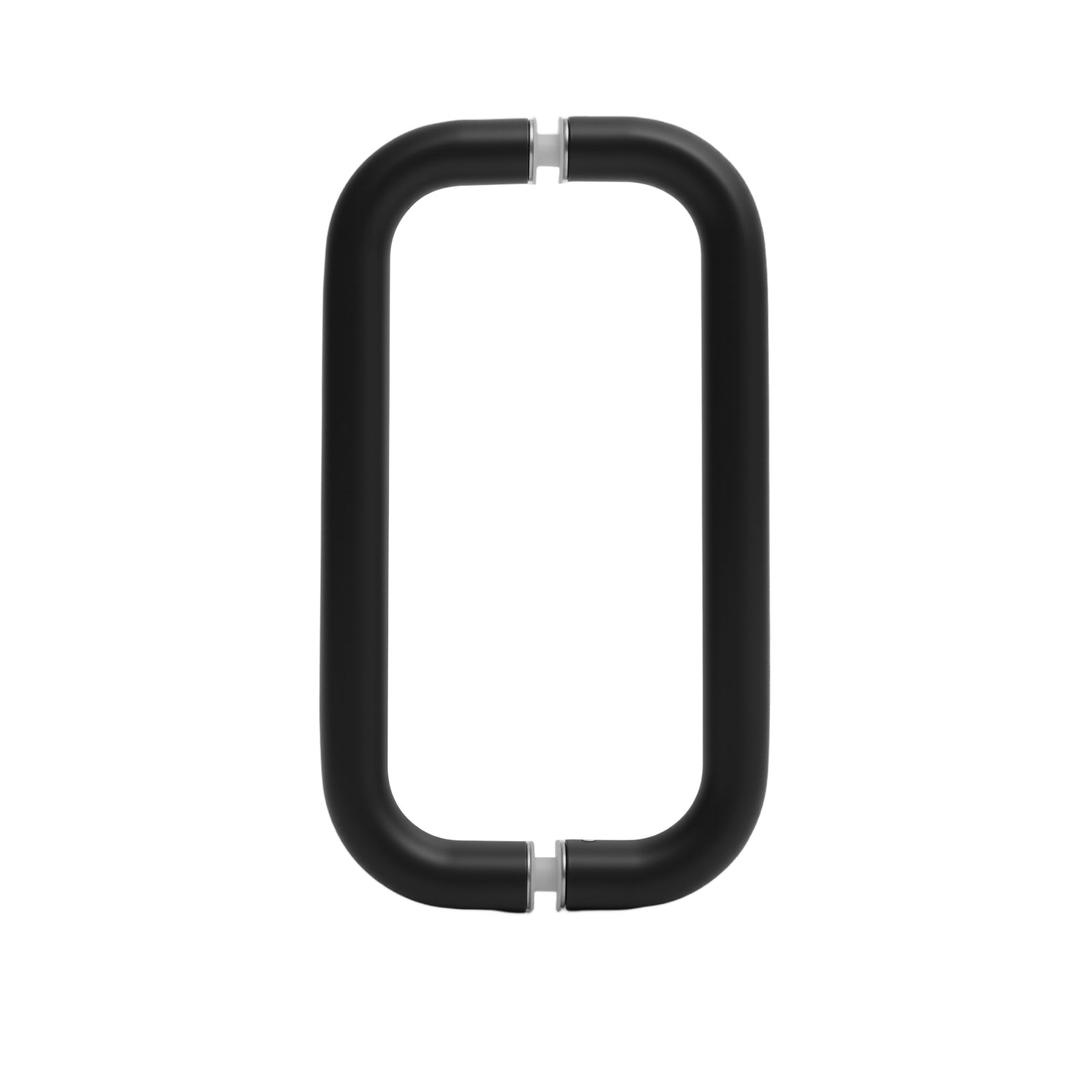 8 in aluminum back-to-back pull handle, black U-shaped bar with end caps.
