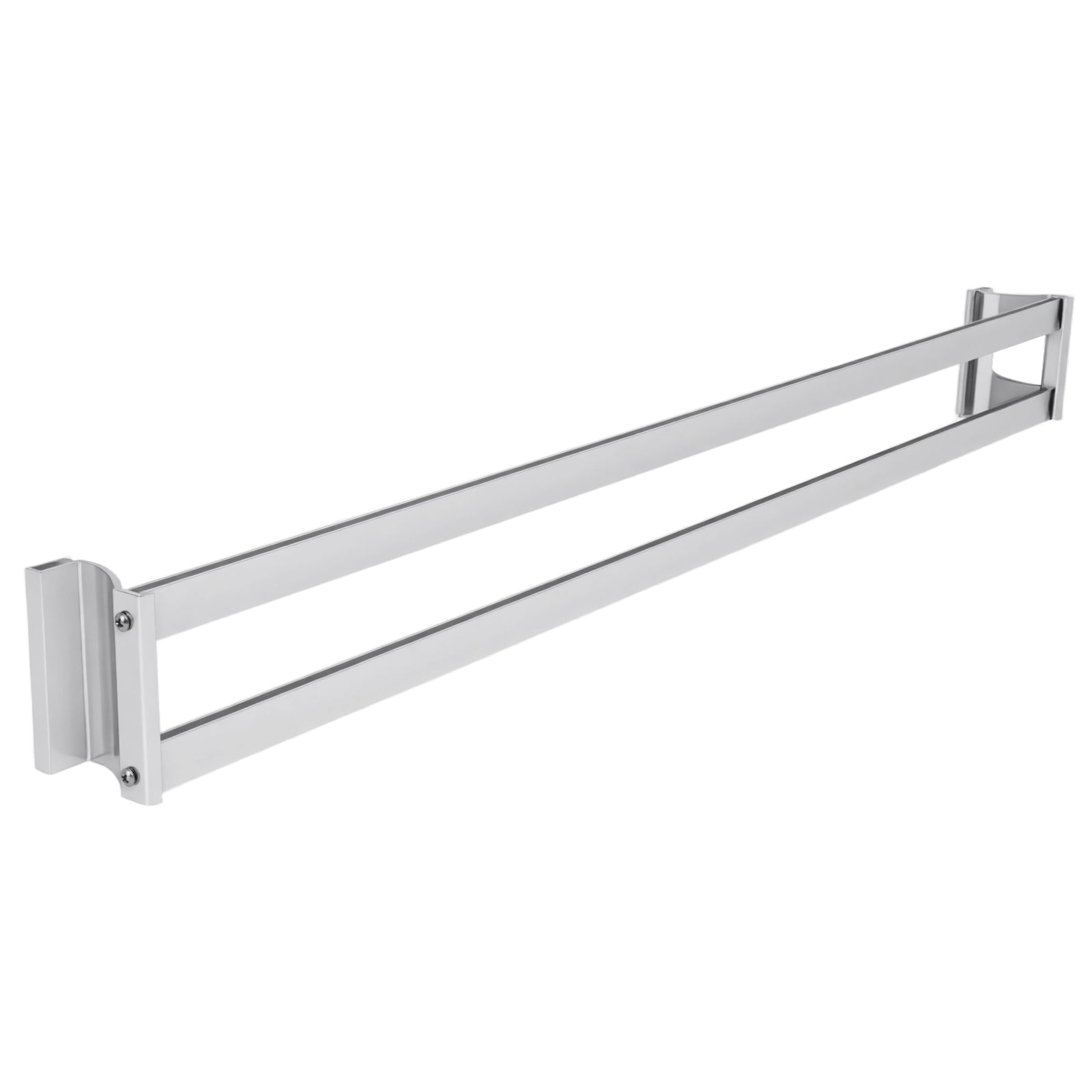 Sliding shower door towel bar with metal rail and end mounting brackets, chrome finish