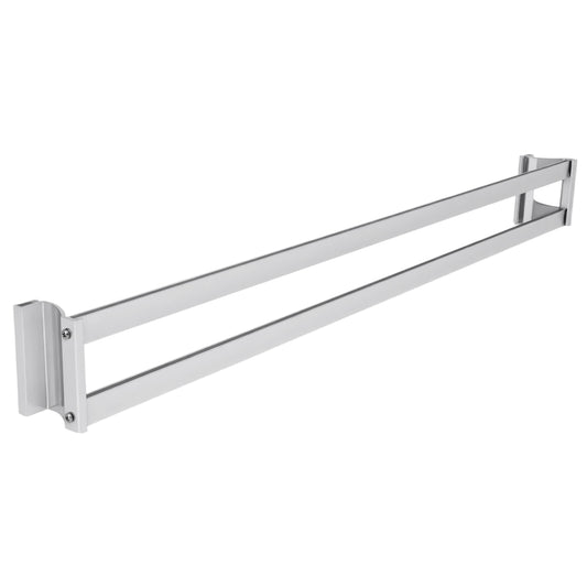 Sliding shower door towel bar with metal rail and end mounting brackets, chrome finish