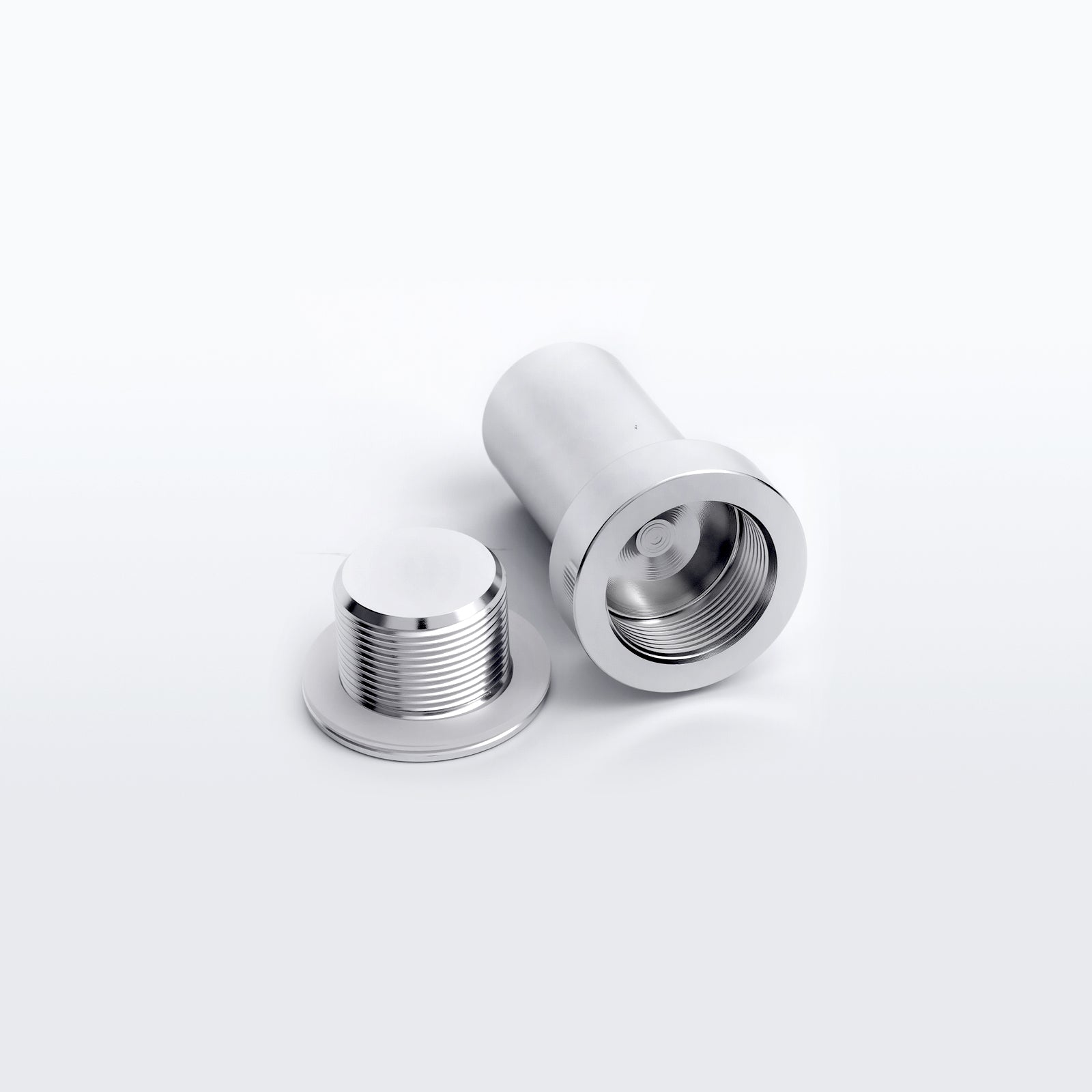 Shower door knob with finger pull and mounting threads, chrome
