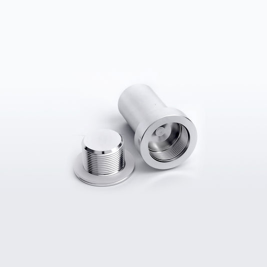 Shower door knob with finger pull and mounting threads, chrome