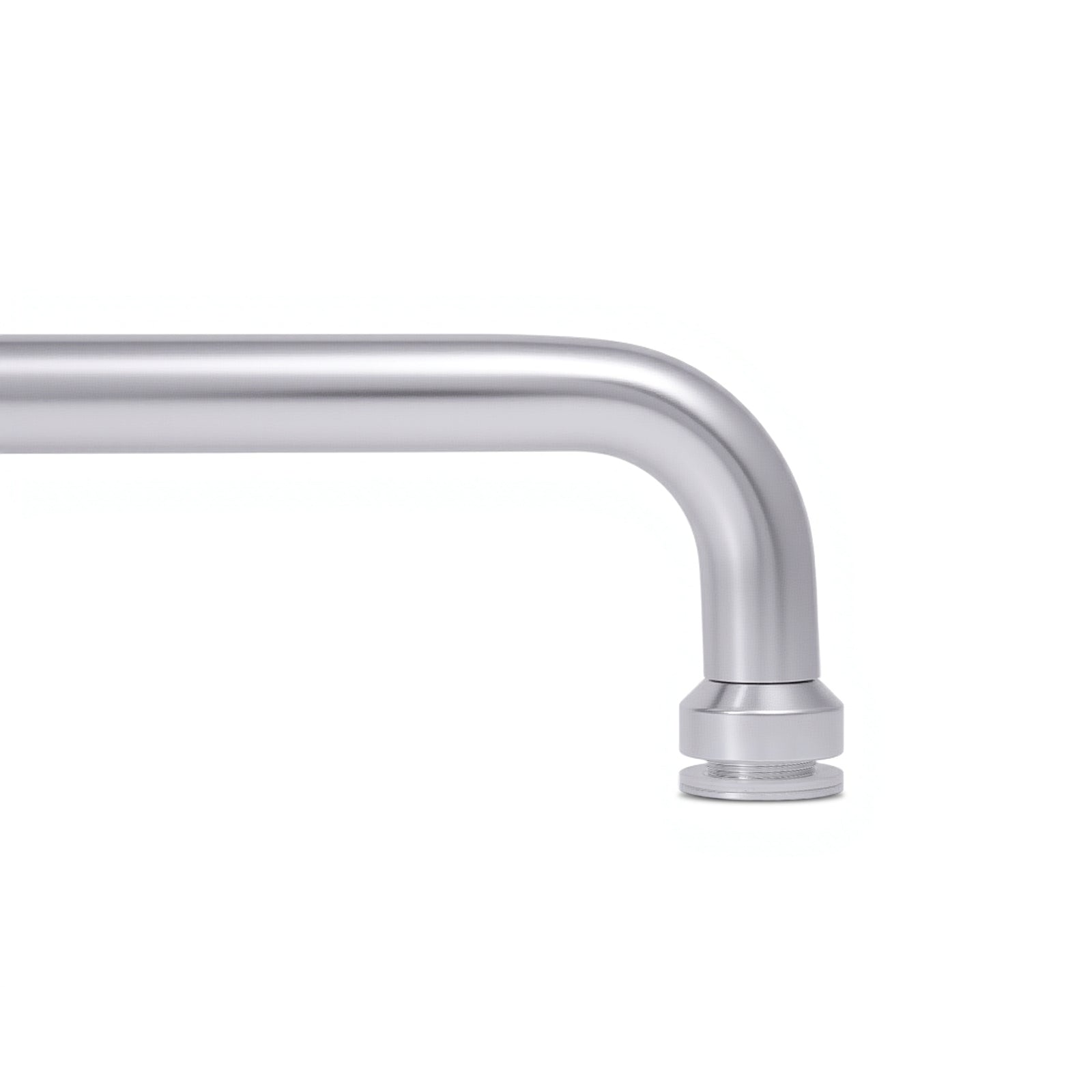 Silver towel bar elbow with round mounting base and finger pull end