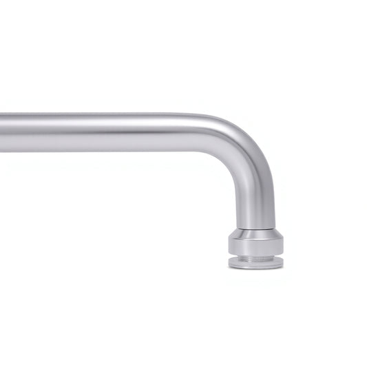 Silver towel bar elbow with round mounting base and finger pull end