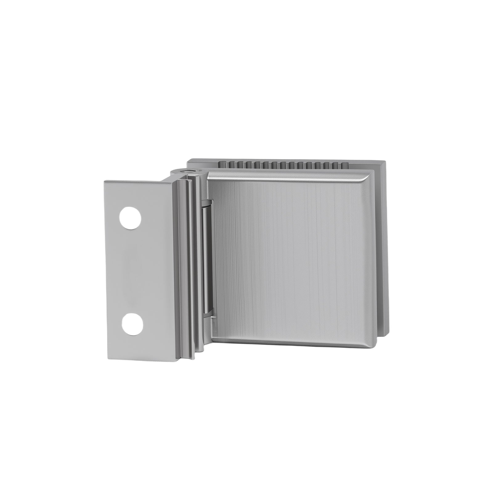 Aluminum mini shower door hinge, brushed metal finish, for 1/4 in glass